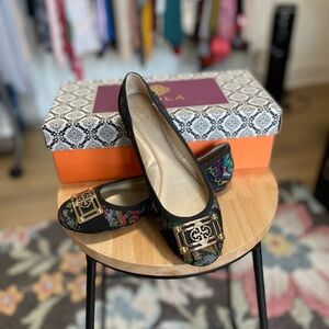 Isola Black and Multicolor Flats with Gold Accent